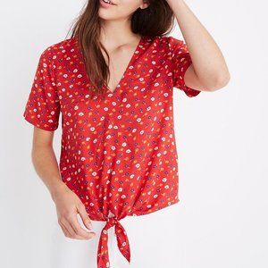 novel tie-front top in prairie posies